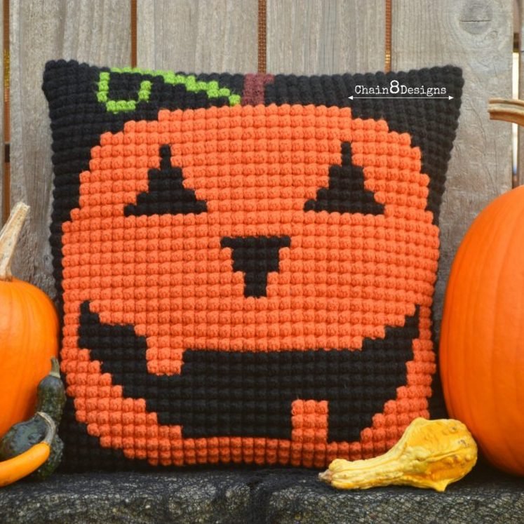 Mr. Jack O'Lantern Halloween Crochet Pillow | FREE Crochet Pattern