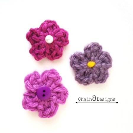 Easy Five-Petaled Crochet Flower | Chain 8 Designs FREE Crochet Flower ...