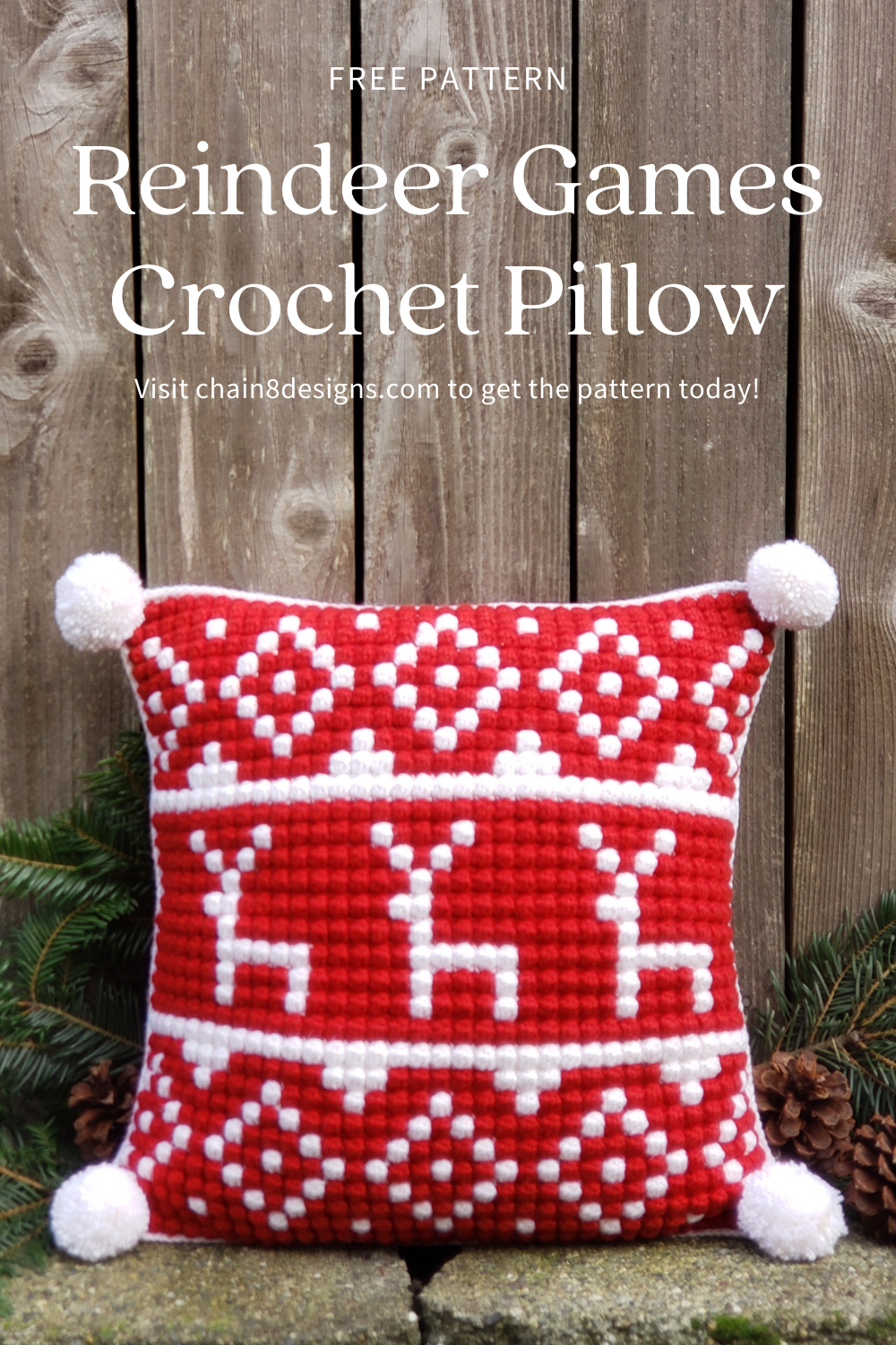 Reindeer Games Crochet Pillow | Chain 8 Designs