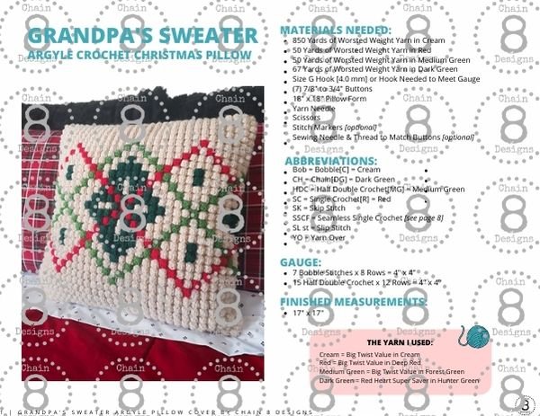 Example of Argyle Christmas Crochet Pillow PDF pattern