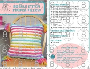 Example of the front page of the Bobble Stitch Striped Pillow pattern